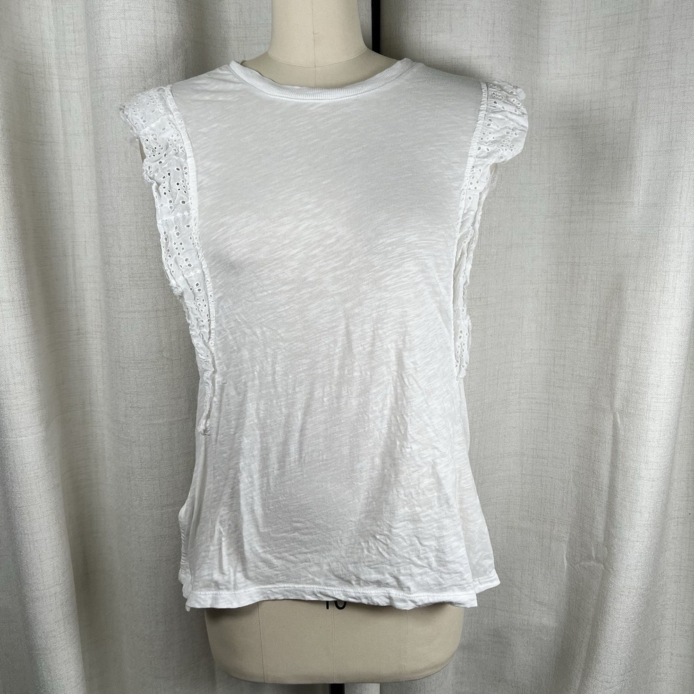 Anthropologie Pilcro Sustainable Ruffle Eyelet Tunic Tank Top White Size XS EUC